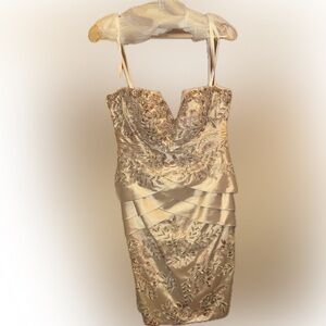 Jovani Strapless Gold Embellished Dress